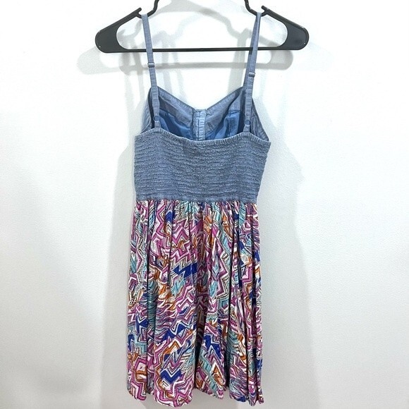 Flattering chambray corset bodice clasp top colorful sundress size large - Picture 4 of 7